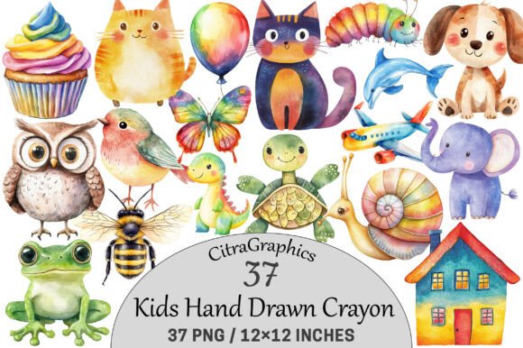 Download Kids Hand Drawn Crayon Clipart. - Premium Bundle