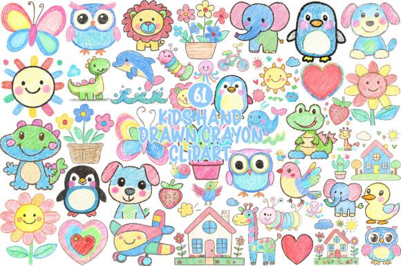 Download Kids Hand Drawn Crayon Clipart - Premium Bundle